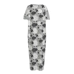 Doodle Sheep Pattern Print Short Sleeve Long Nightdress