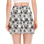 Doodle Sheep Pattern Print Side Slit Mini Skirt