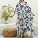 Doodle Sheep Pattern Print Silk V-Neck Kaftan Dress
