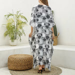 Doodle Sheep Pattern Print Silk V-Neck Kaftan Dress