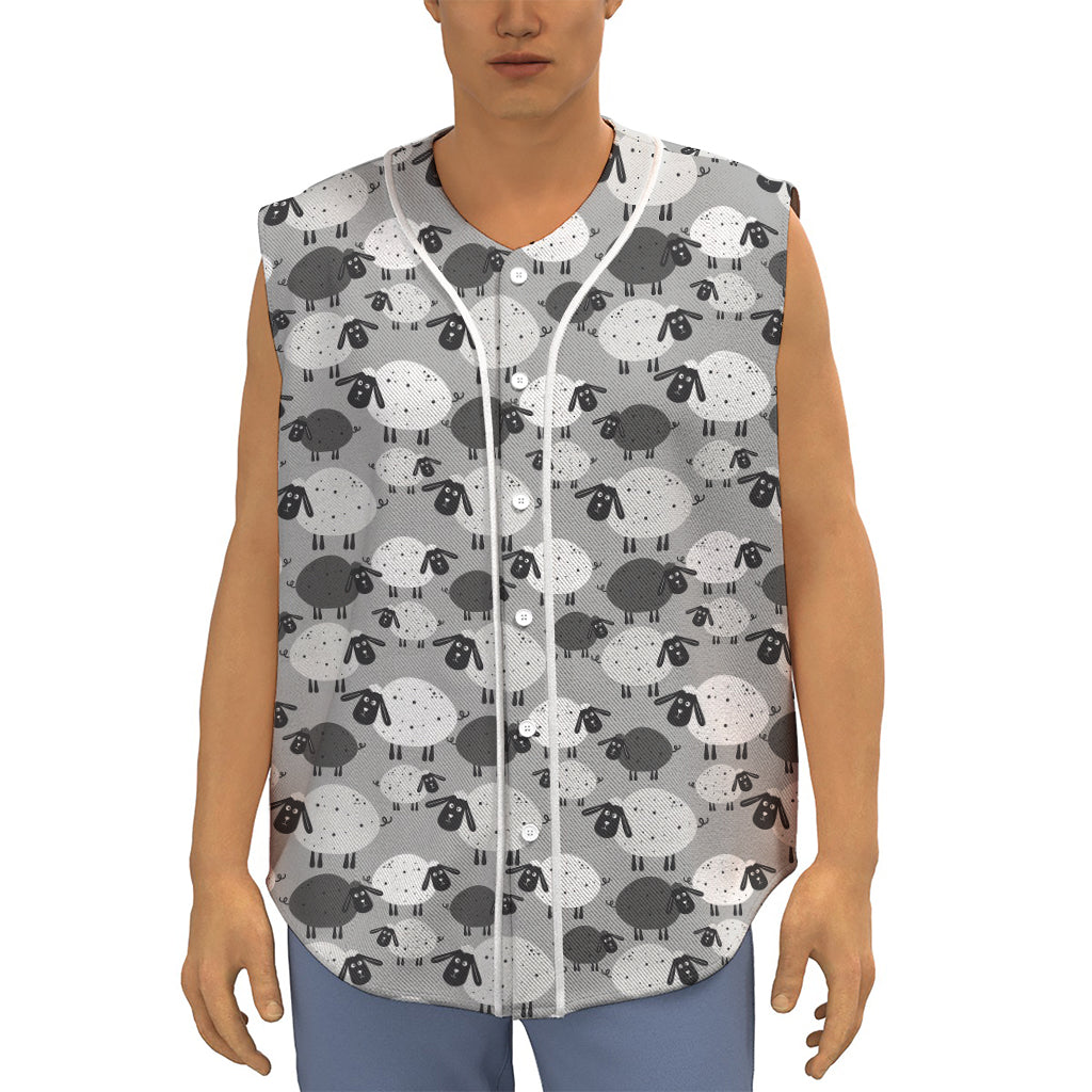 Doodle Sheep Pattern Print Sleeveless Baseball Jersey