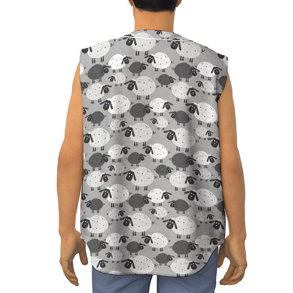 Doodle Sheep Pattern Print Sleeveless Baseball Jersey