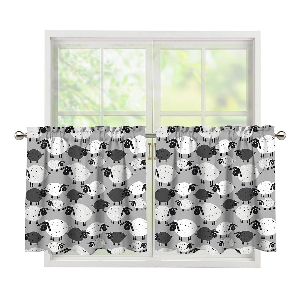 Doodle Sheep Pattern Print Tier Curtains