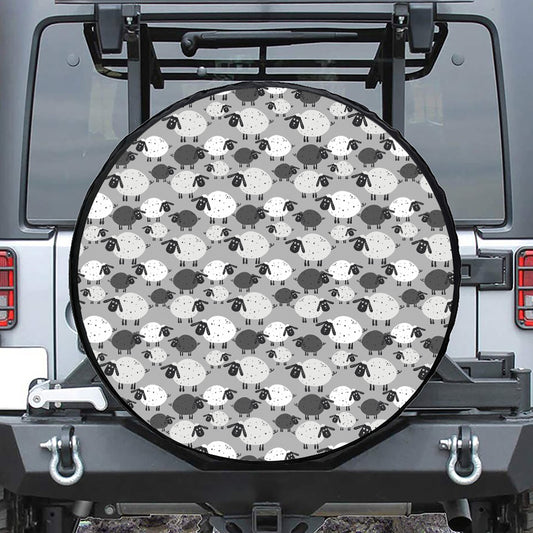 Doodle Sheep Pattern Print Tire Cover
