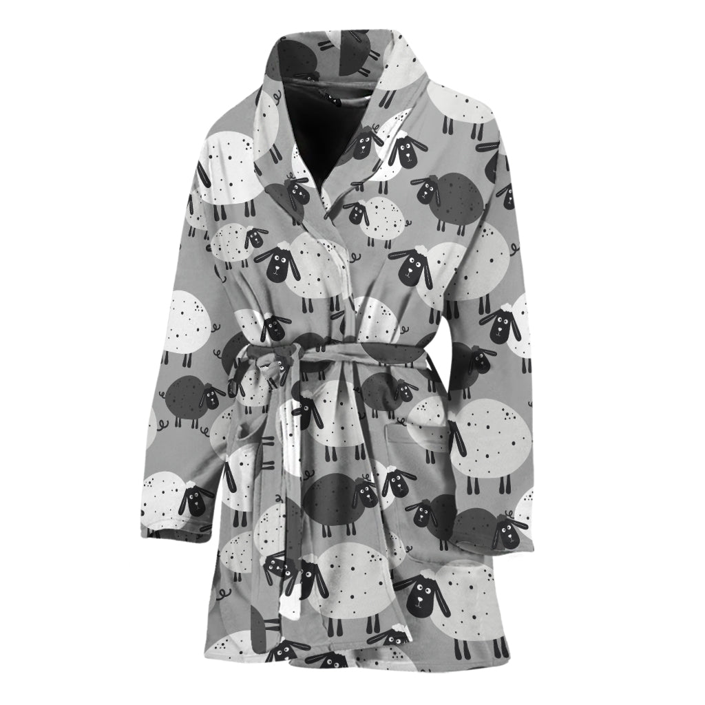 Doodle Sheep Pattern Print Women's Bathrobe