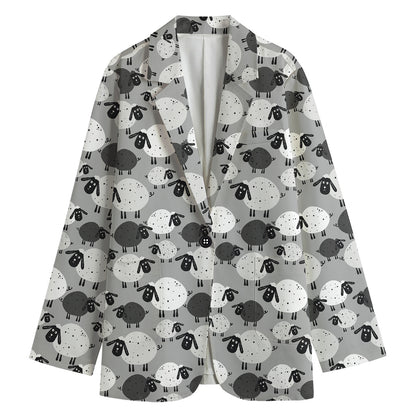 Doodle Sheep Pattern Print Women's Cotton Blazer