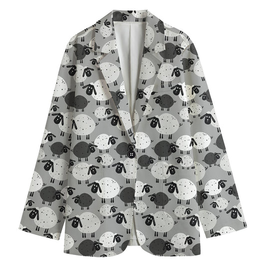 Doodle Sheep Pattern Print Women's Cotton Blazer