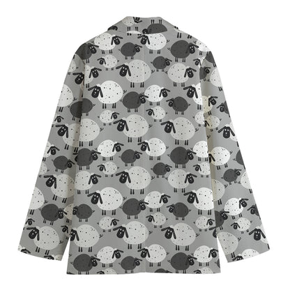 Doodle Sheep Pattern Print Women's Cotton Blazer