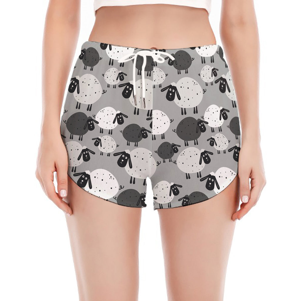 Doodle Sheep Pattern Print Women's Split Running Shorts