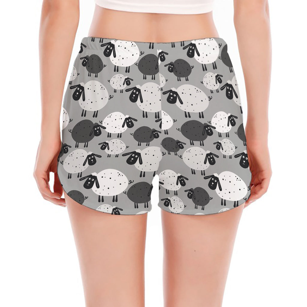 Doodle Sheep Pattern Print Women's Split Running Shorts