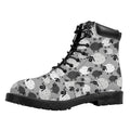 Doodle Sheep Pattern Print Padded Collar Lace Up Boots