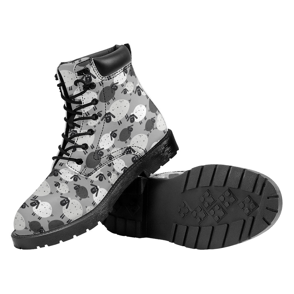 Doodle Sheep Pattern Print Work Boots