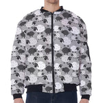 Doodle Sheep Pattern Print Zip Sleeve Bomber Jacket