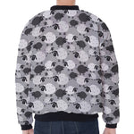Doodle Sheep Pattern Print Zip Sleeve Bomber Jacket