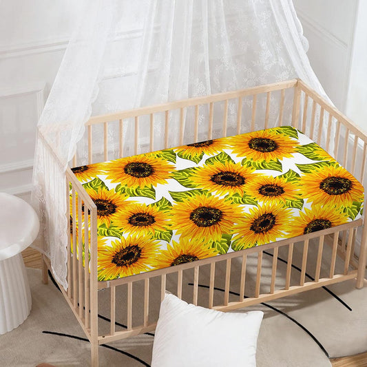 Doodle Sunflower Pattern Print Baby Crib Sheet