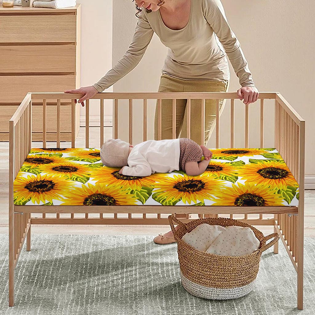 Doodle Sunflower Pattern Print Baby Crib Sheet
