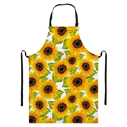 Doodle Sunflower Pattern Print Bib Apron With Pocket
