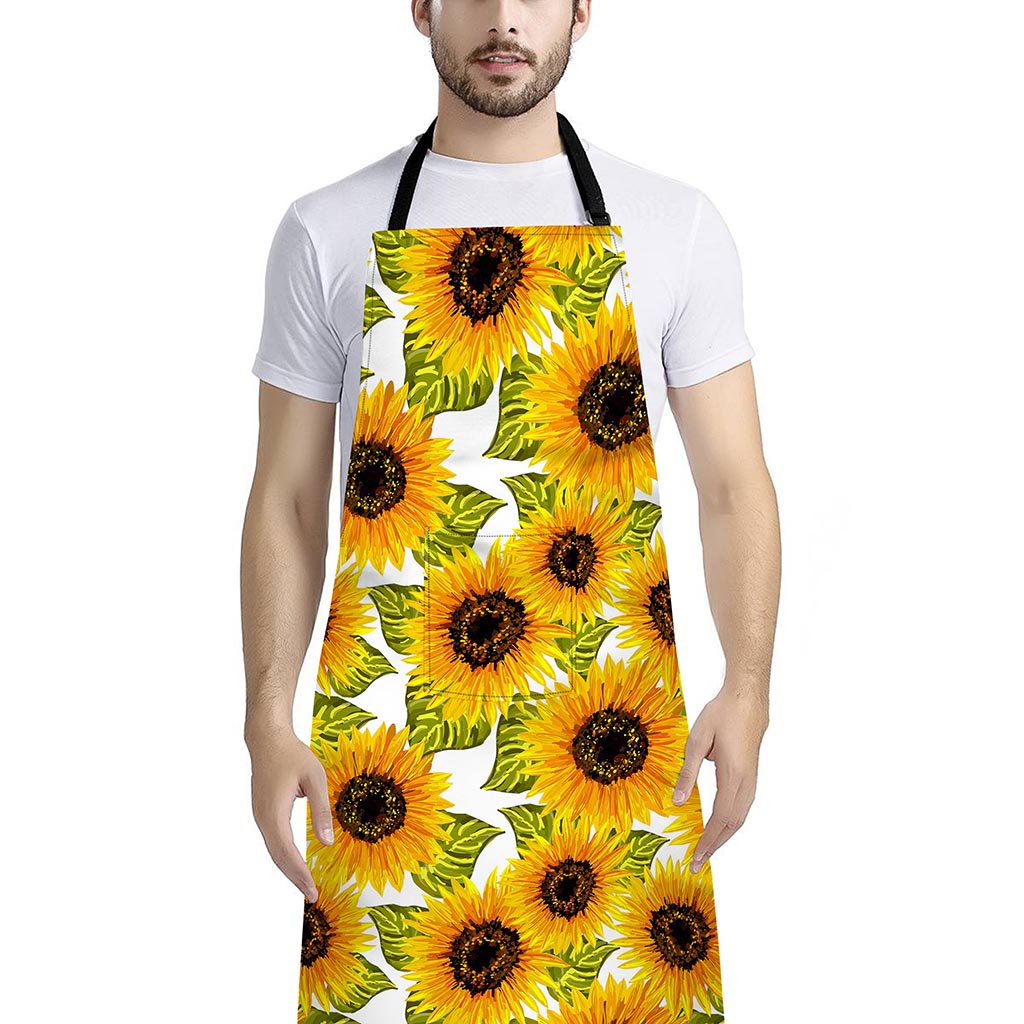 Doodle Sunflower Pattern Print Bib Apron With Pocket