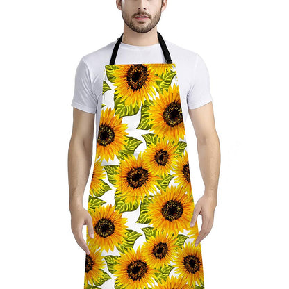 Doodle Sunflower Pattern Print Bib Apron With Pocket