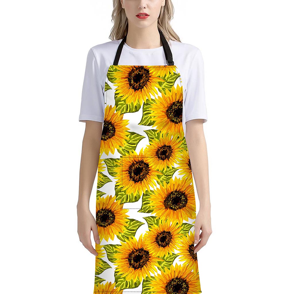 Doodle Sunflower Pattern Print Bib Apron With Pocket
