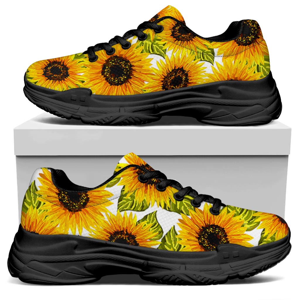 Doodle Sunflower Pattern Print Black Chunky Shoes