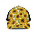 Doodle Sunflower Pattern Print Black Mesh Trucker Hat