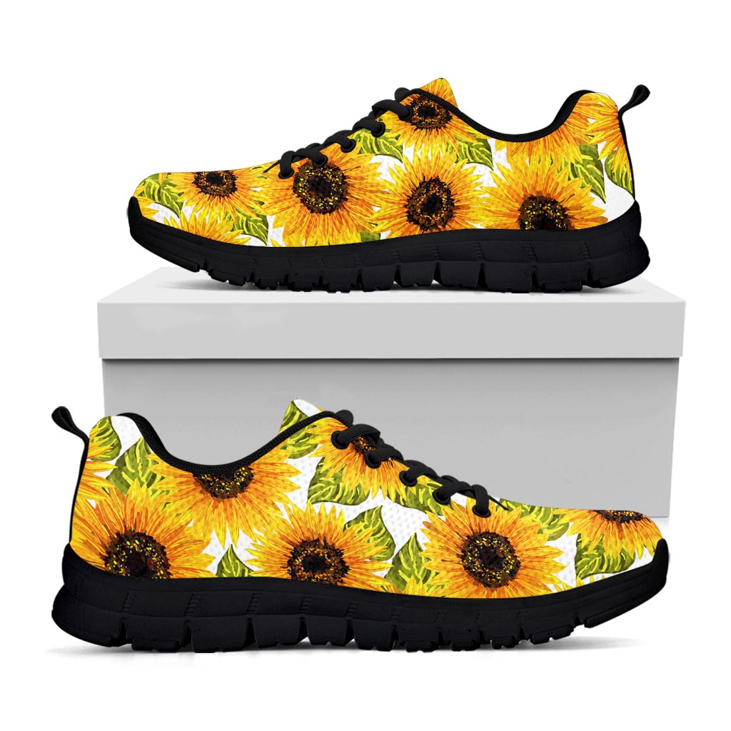 Doodle Sunflower Pattern Print Black Running Shoes