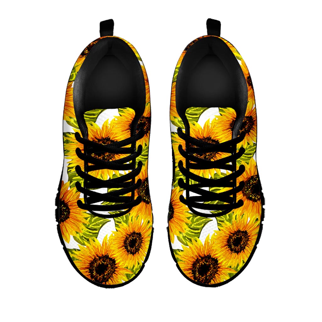Doodle Sunflower Pattern Print Black Running Shoes