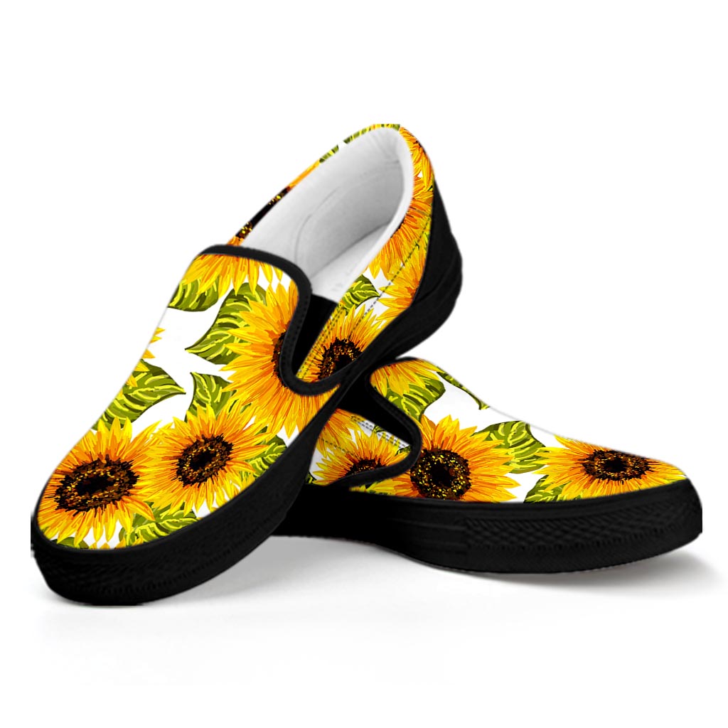 Doodle Sunflower Pattern Print Black Slip On Sneakers