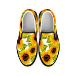 Doodle Sunflower Pattern Print Black Slip On Sneakers