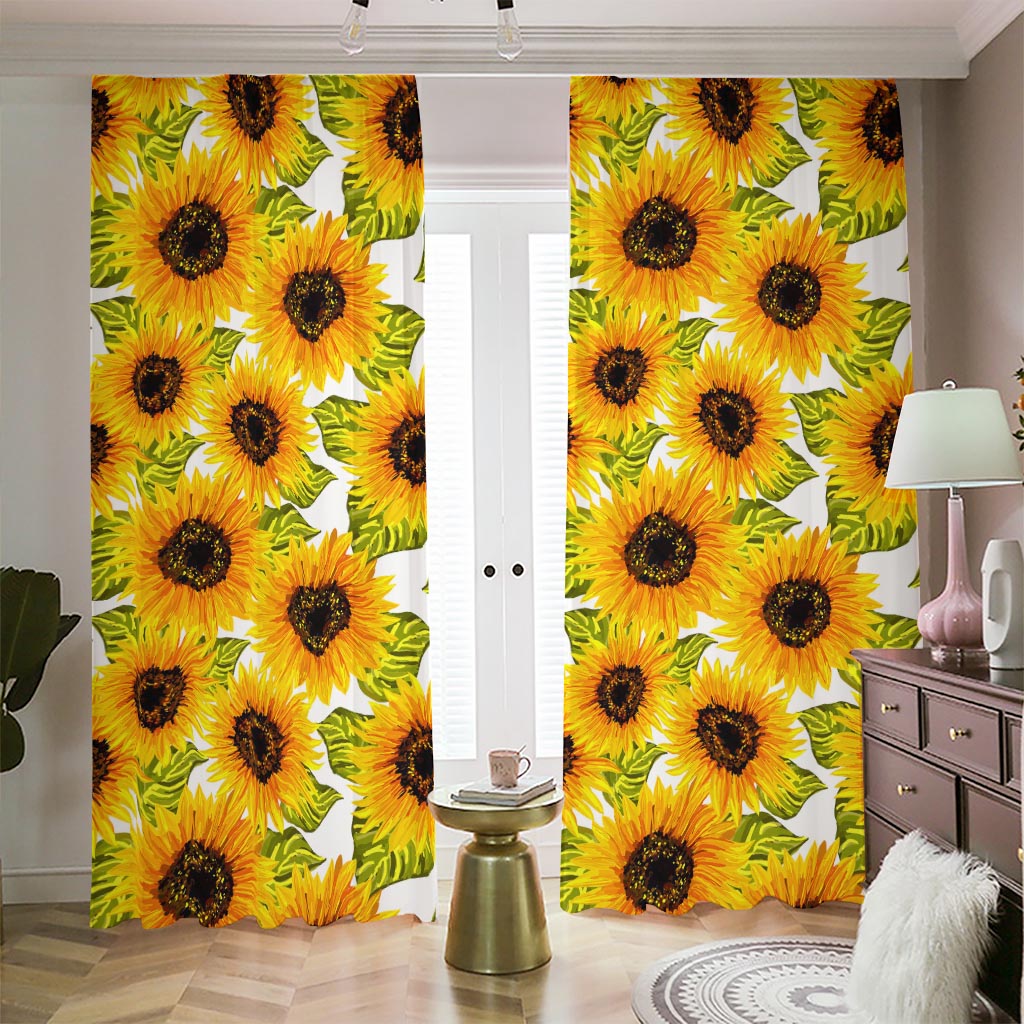 Doodle Sunflower Pattern Print Blackout Pencil Pleat Curtains