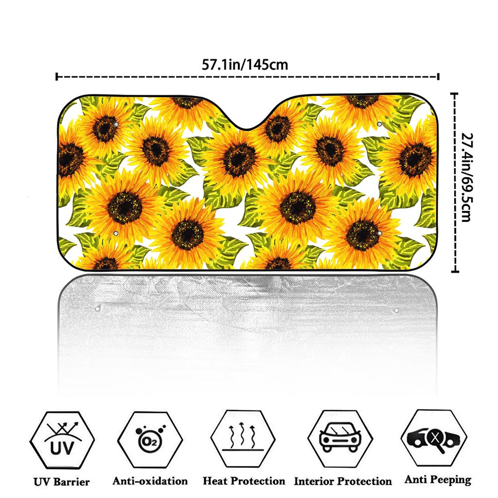 Doodle Sunflower Pattern Print Car Windshield Sun Shade