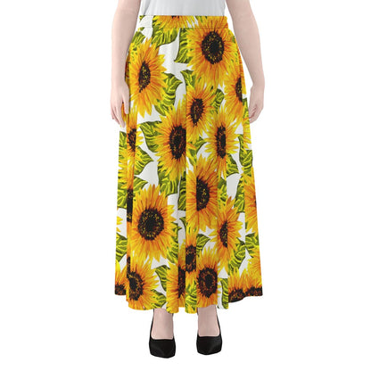 Doodle Sunflower Pattern Print Chiffon Maxi Skirt