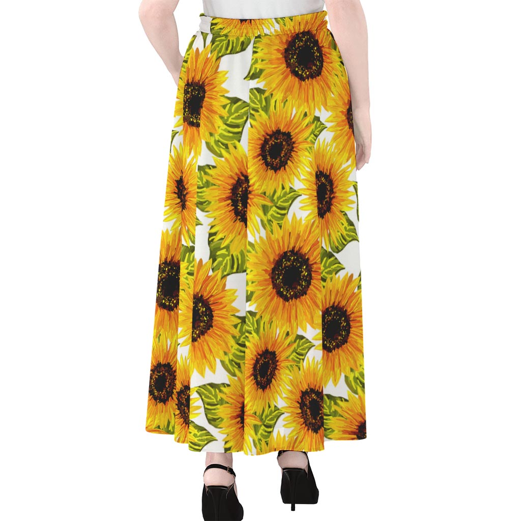Doodle Sunflower Pattern Print Chiffon Maxi Skirt