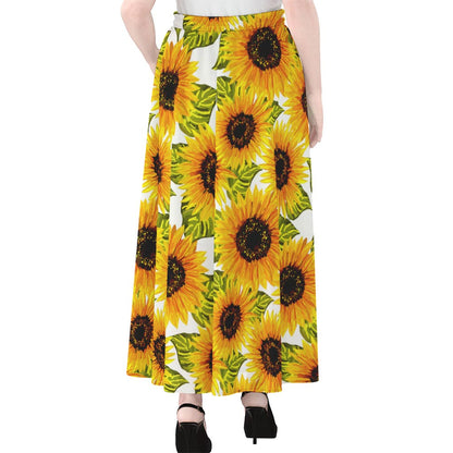 Doodle Sunflower Pattern Print Chiffon Maxi Skirt