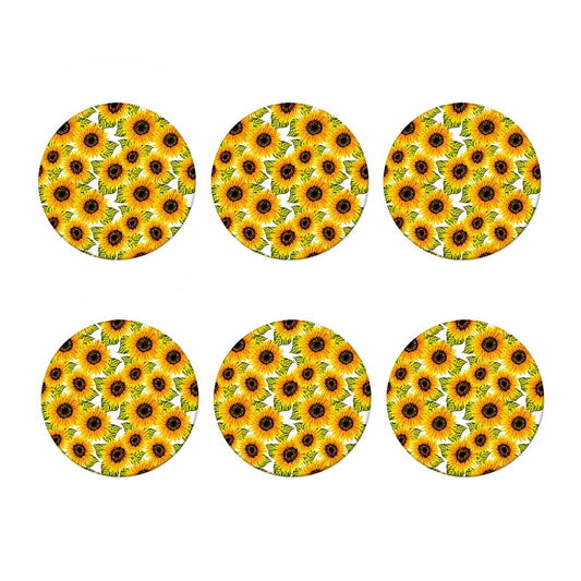 Doodle Sunflower Pattern Print Coaster Set