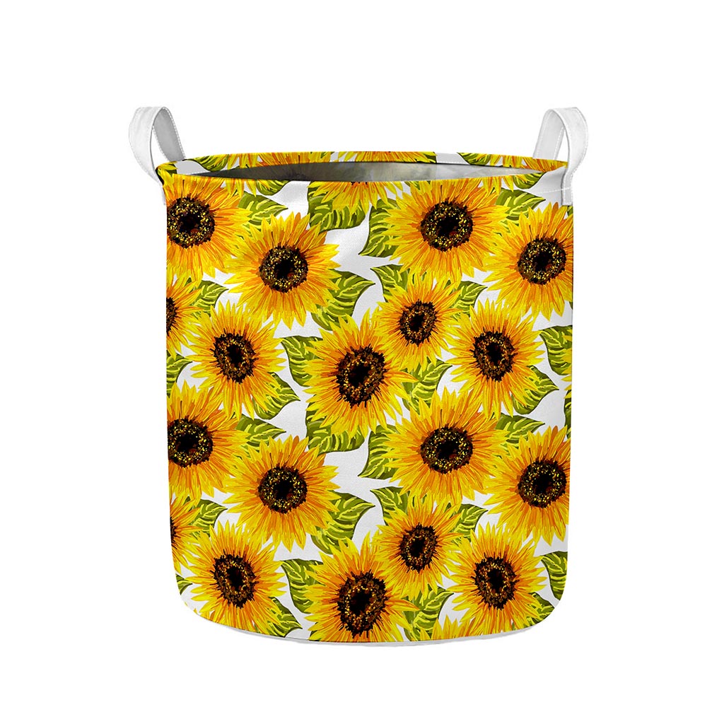 Doodle Sunflower Pattern Print Collapsible Laundry Basket