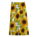 Doodle Sunflower Pattern Print Cotton Front Slit Maxi Skirt