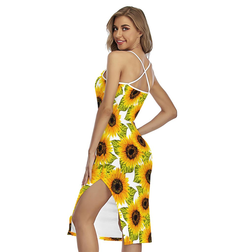 Doodle Sunflower Pattern Print Cross Back Cami Dress