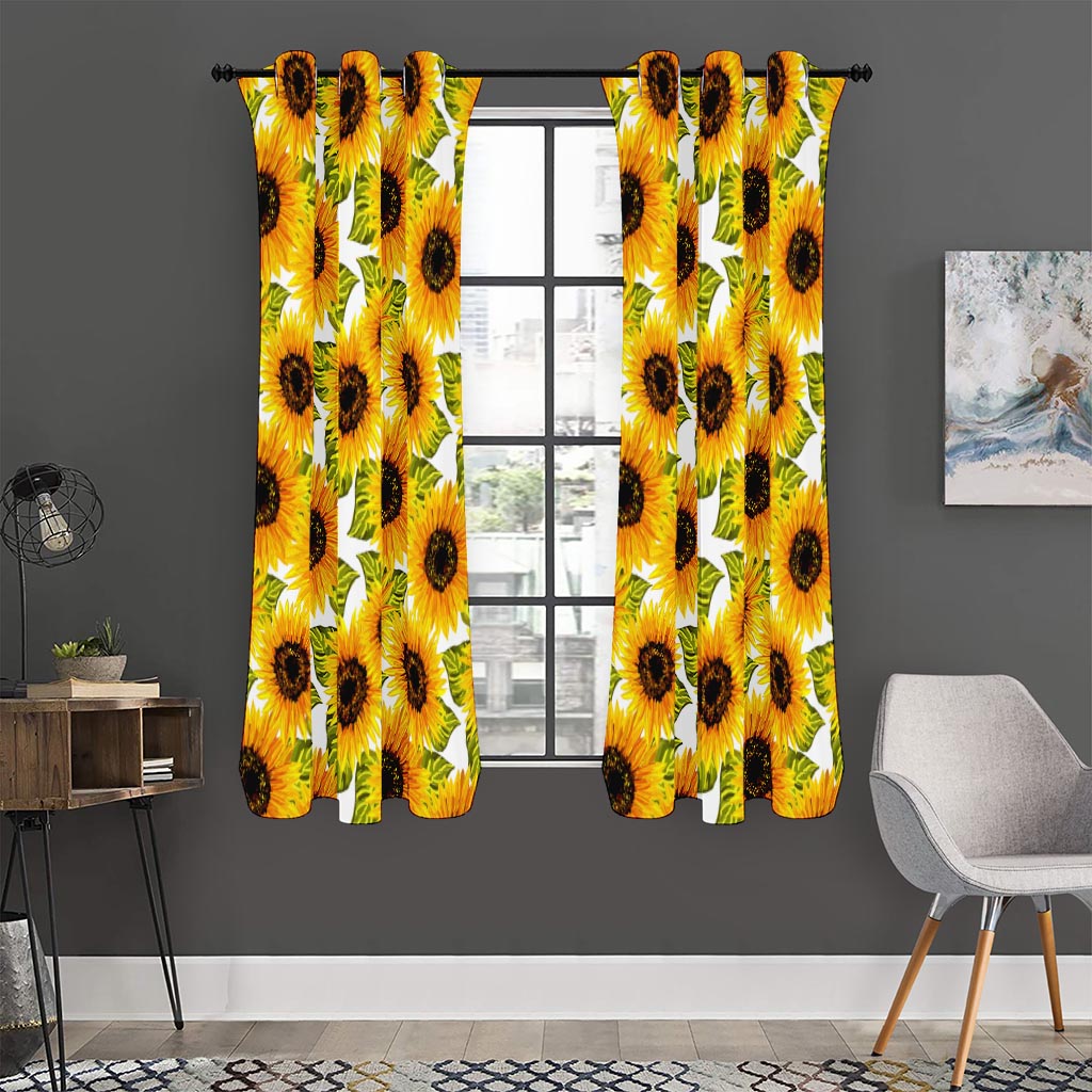 Doodle Sunflower Pattern Print Curtain