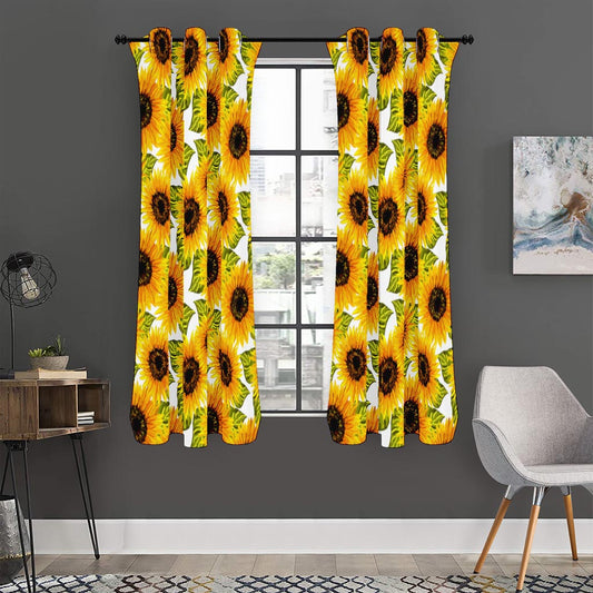Doodle Sunflower Pattern Print Curtain