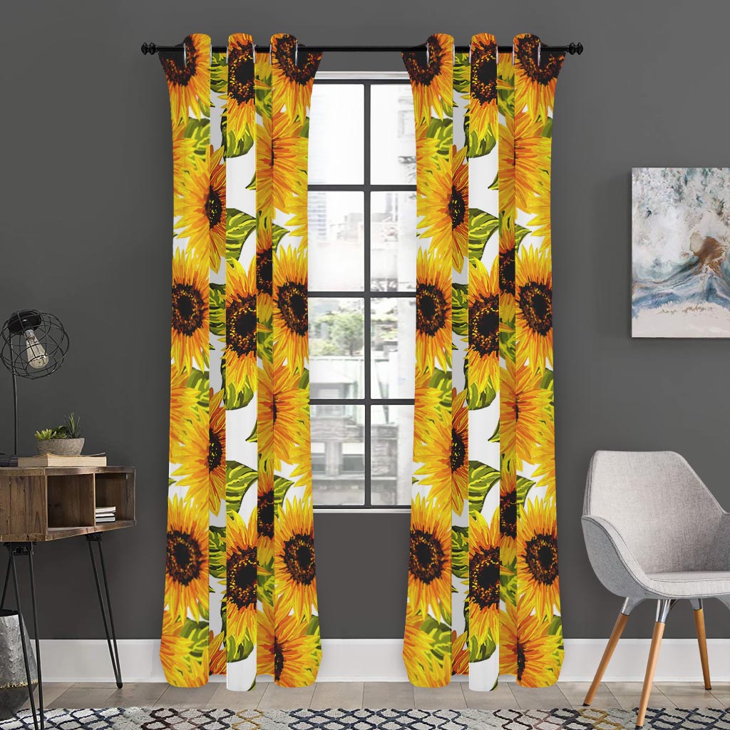 Doodle Sunflower Pattern Print Curtain