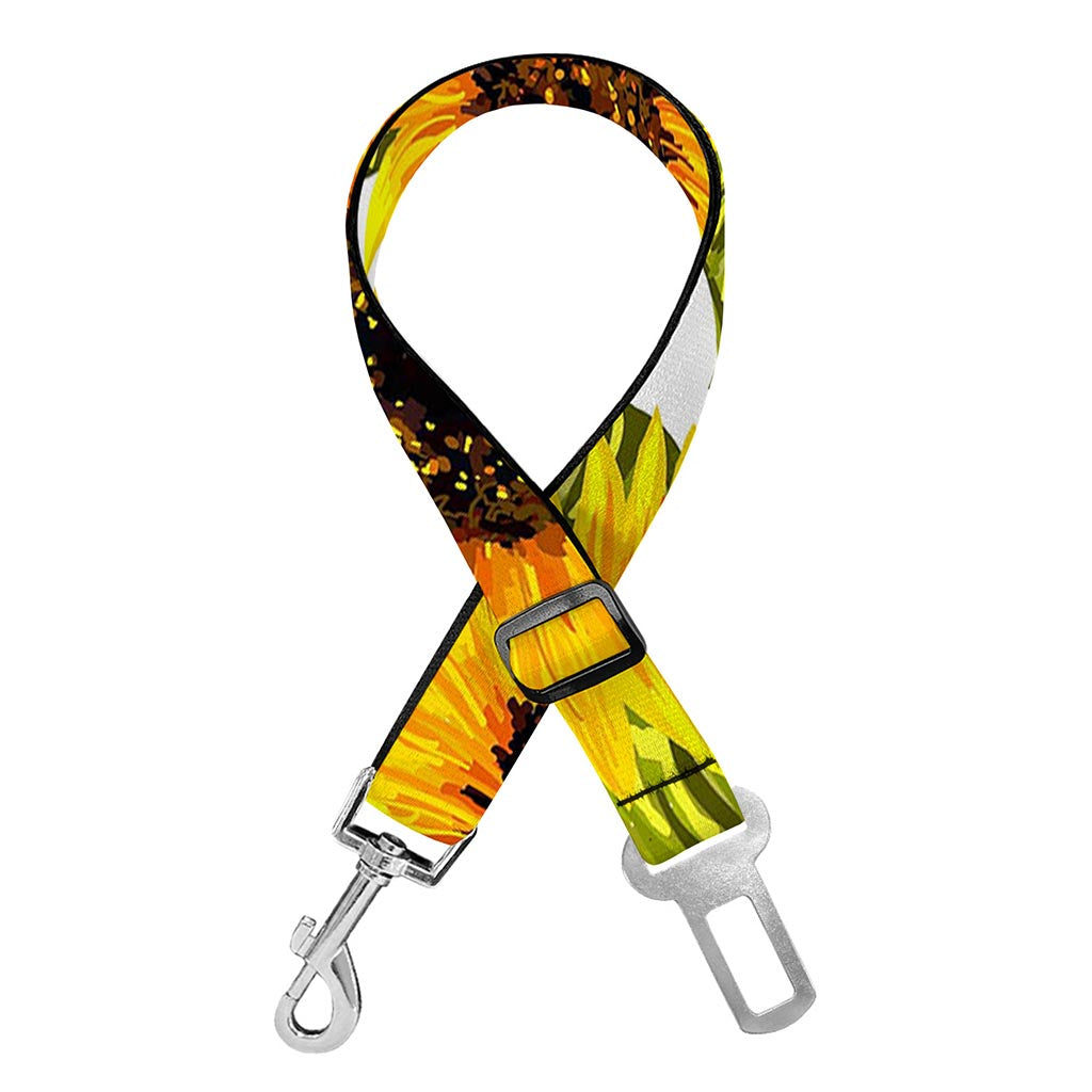 Doodle Sunflower Pattern Print Dog Seat Belt