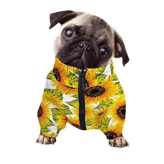 Doodle Sunflower Pattern Print Dog Zip Up Jacket