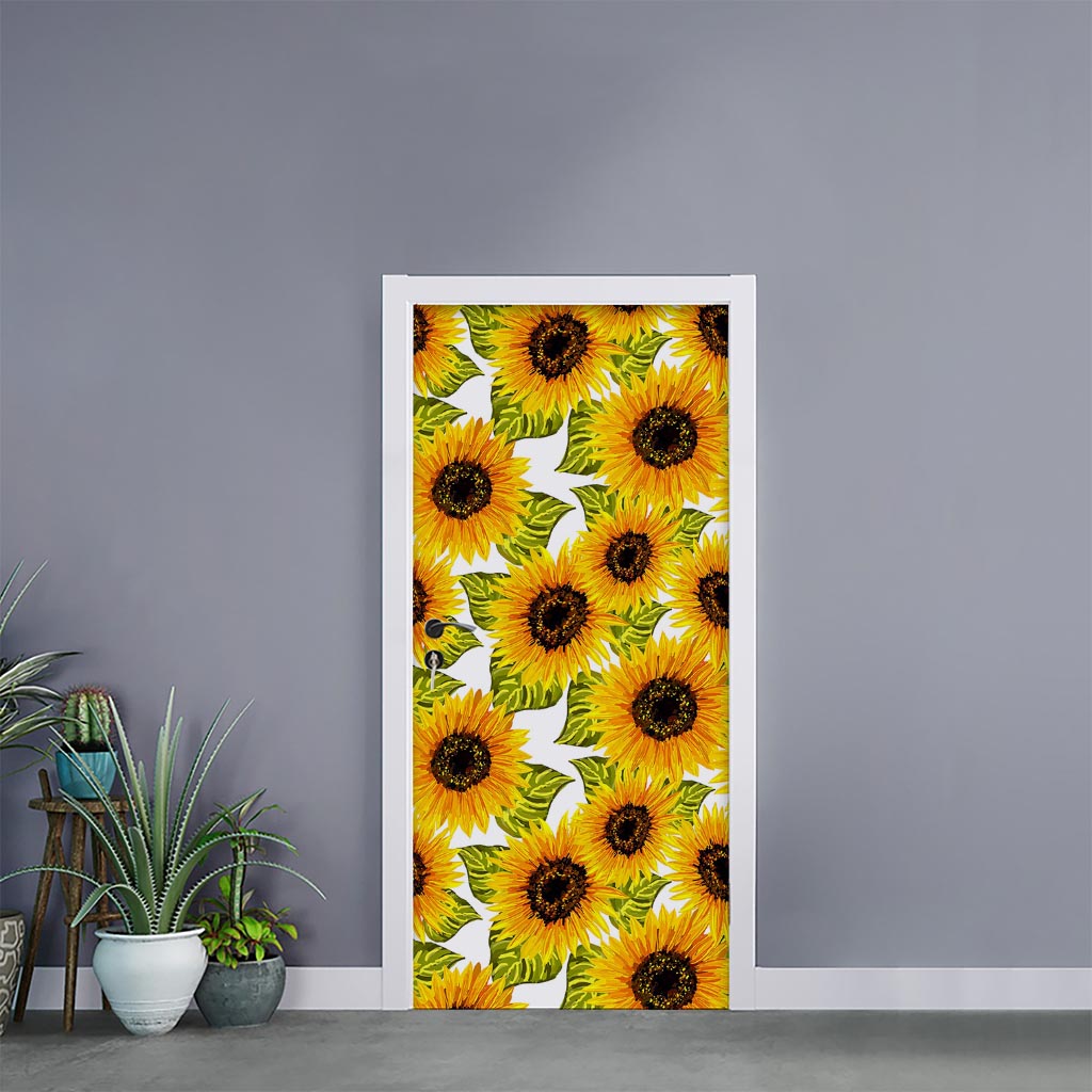 Doodle Sunflower Pattern Print Door Sticker