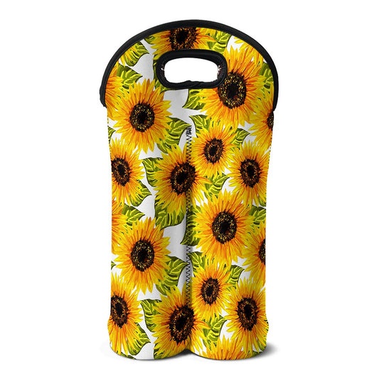 Doodle Sunflower Pattern Print Double Neoprene Wine Tote