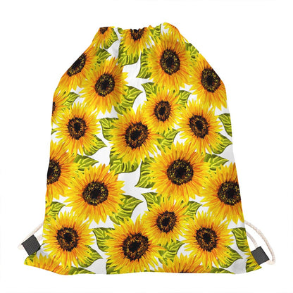 Doodle Sunflower Pattern Print Drawstring Bag