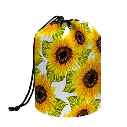 Doodle Sunflower Pattern Print Drawstring Makeup Bag