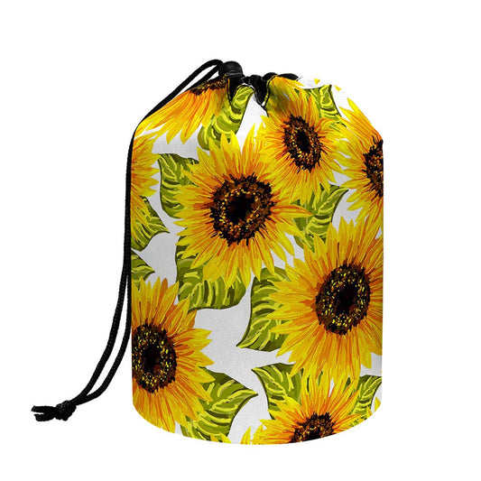 Doodle Sunflower Pattern Print Drawstring Makeup Bag