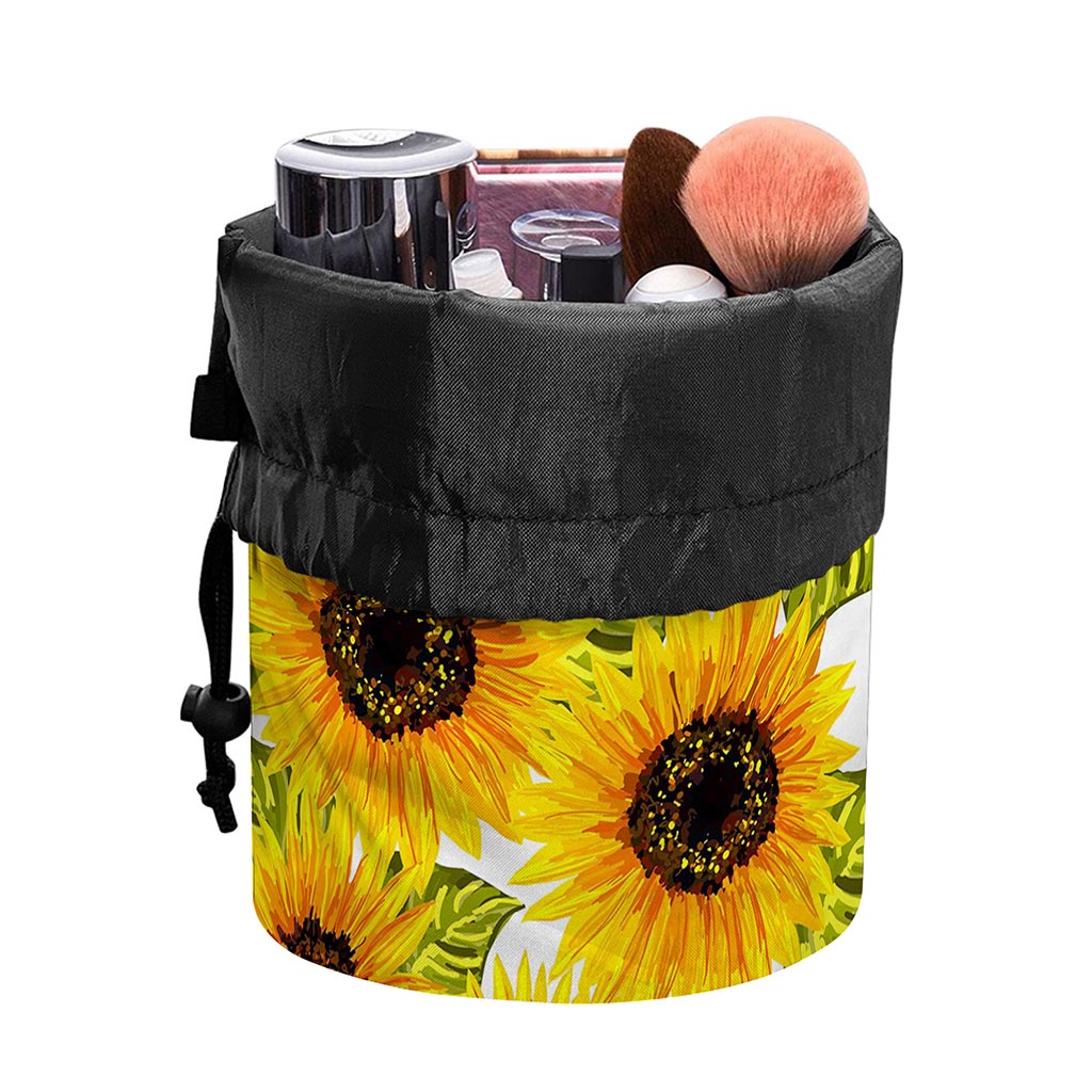 Doodle Sunflower Pattern Print Drawstring Makeup Bag